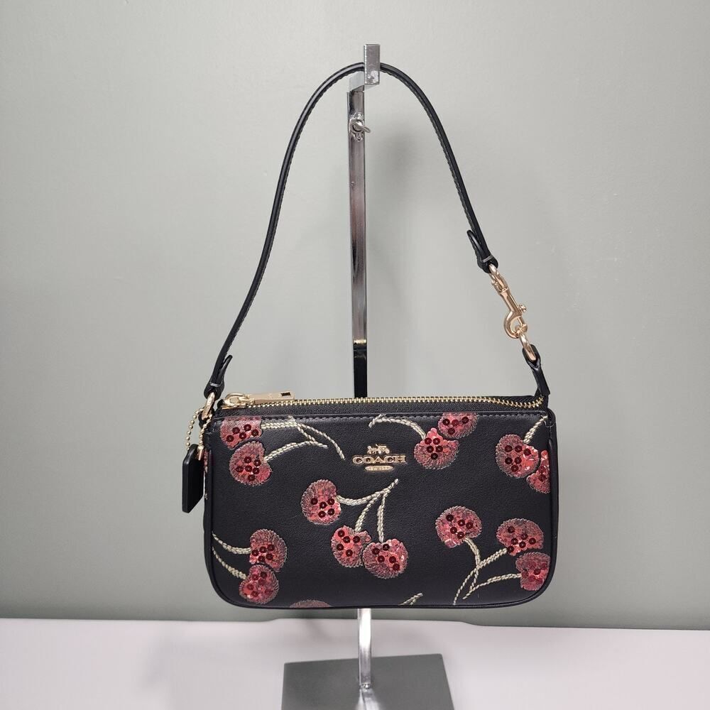 NWT COACH CCZ21 Nolita 19 With Cherry Print In Smooth Leather Gold/Black Multi